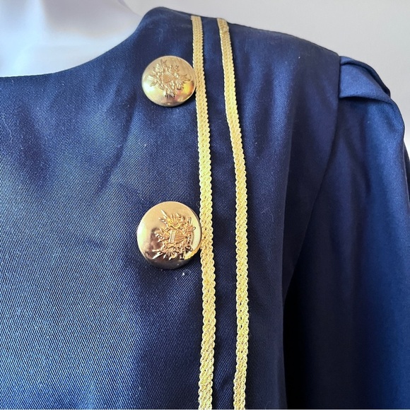 Vintage 80s Jessica Howard Military Flight Attendant Dynasty Navy Dress - Picture 4 of 12